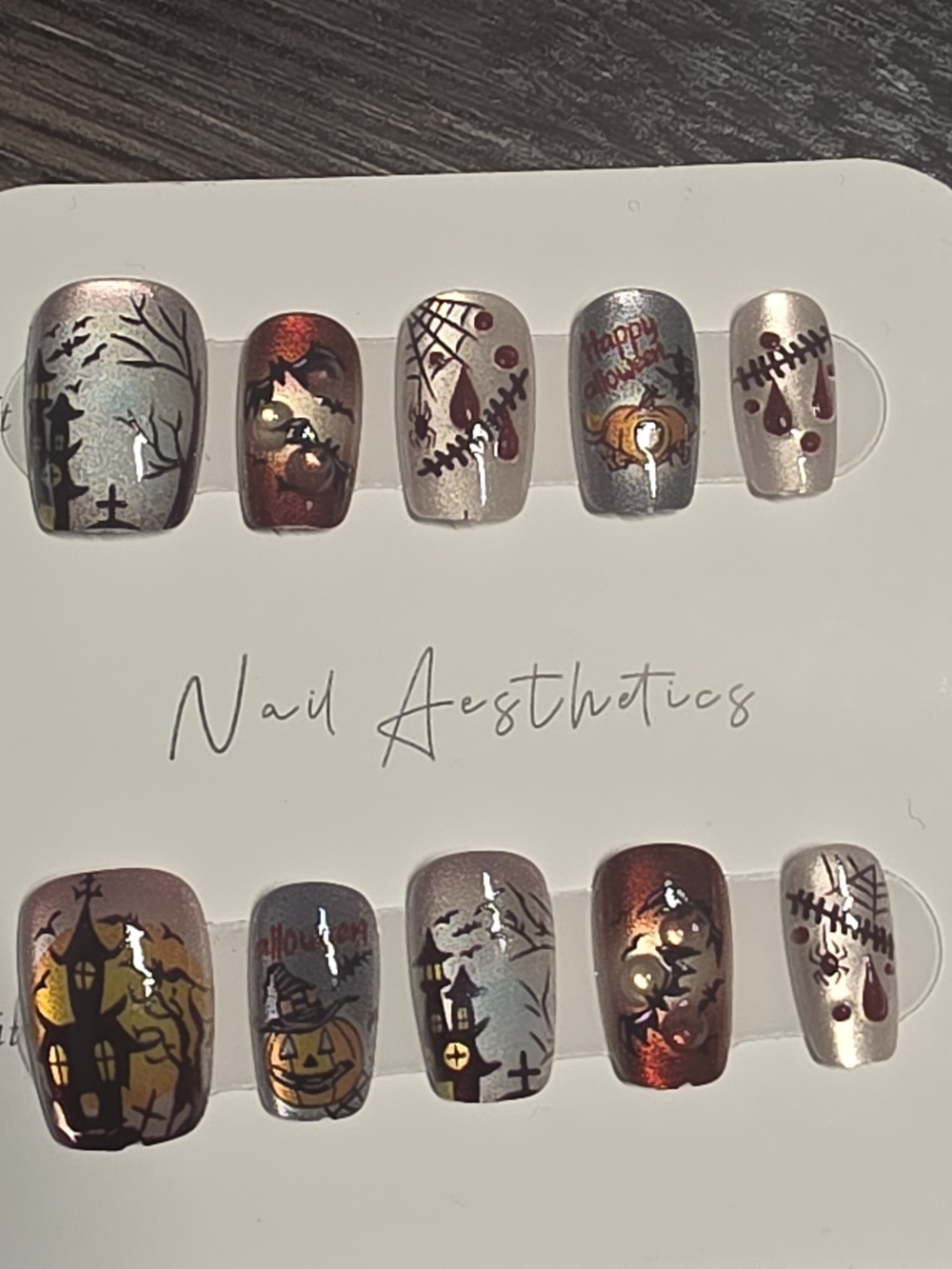 Halloween Press-On Nail Set in Metallic Silver & Copper
